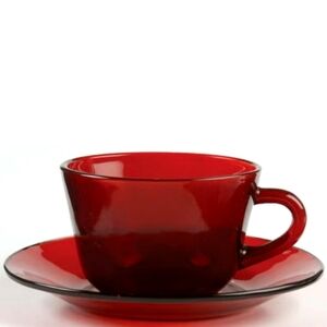 Vintage Valentines Day Cafecore Ruby Red Glass Cup Saucer Set Cafe Tea Coffee